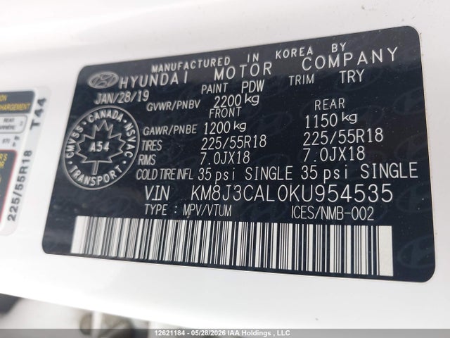 Aukcja sprzedaży 2019 Hyundai Tucson Limited/sel/sport/ultimate/value/night, vin: KM8J3CAL0KU954535, numer aukcji: 12621184