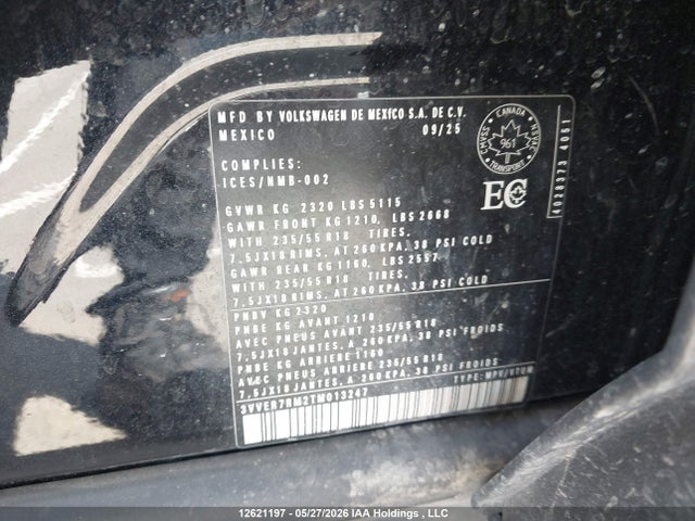 2026 Volkswagen Tiguan Se მანქანა იყიდება აუქციონზე, vin: 3VVER7RM2TM013247, აუქციონის ნომერი: 12621197