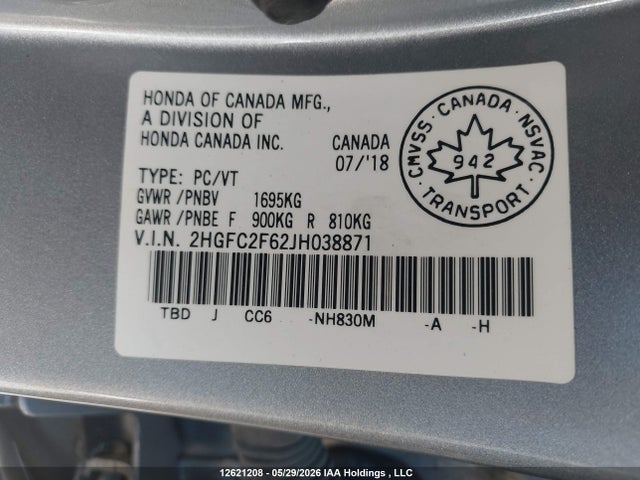 Honda Civic Lx 2018 2HGFC2F62JH038871 Image 18