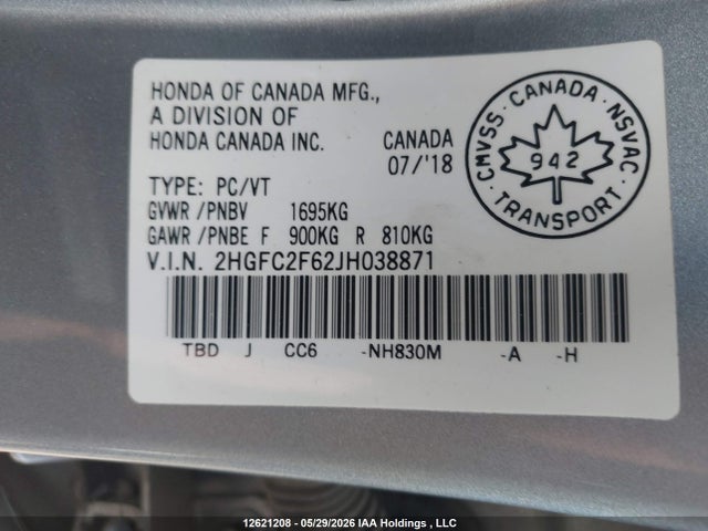 Honda Civic Lx 2018 2HGFC2F62JH038871 Image 9
