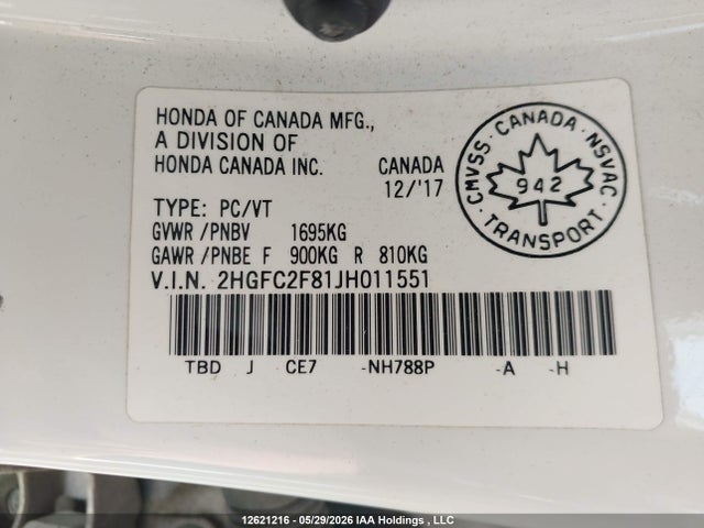 Honda CIVIC EX 2018 2HGFC2F81JH011551 Image 9