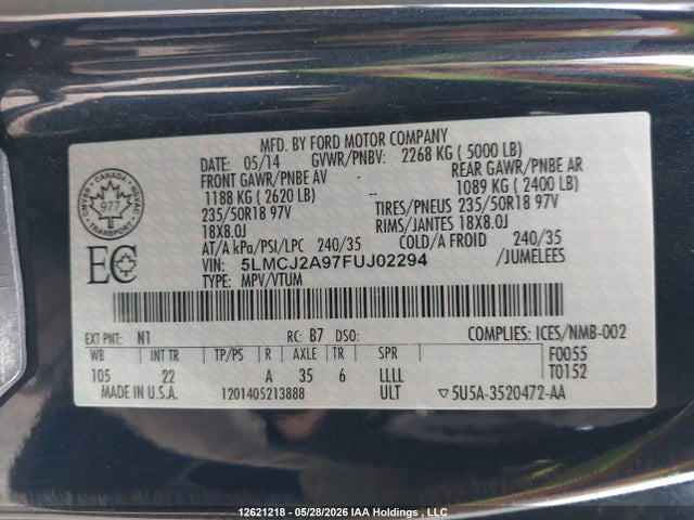 Aukcja sprzedaży 2015 Lincoln Mkc, vin: 5LMCJ2A97FUJ02294, numer aukcji: 12621218