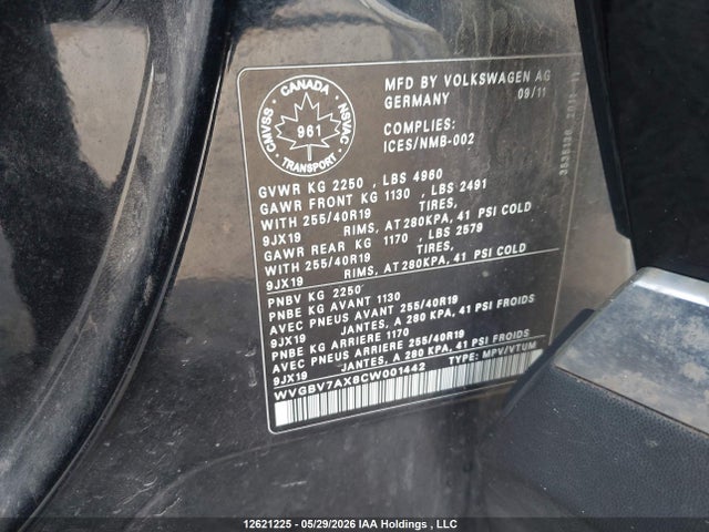 2012 Volkswagen Tiguan 2.0 Tsi Comfortline/2.0 Tsi Highline/2.0 Tsi Trendline მანქანა იყიდება აუქციონზე, vin: WVGBV7AX8CW001442, აუქციონის ნომერი: 12621225