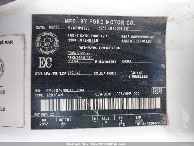 Продаж на аукціоні авто 2013 Ford Transit Connect Xlt, vin: NM0LS7BN0DT150264, номер лоту: 12621228
