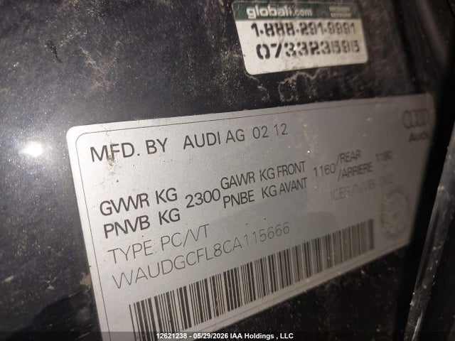 12621238 :رقم المزاد ، WAUDGCFL8CA115666 vin ، 2012 Audi S4 3.0 مزاد بيع
