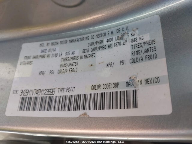 3MZBM1V74EM123696 Mazda 3 TOURING