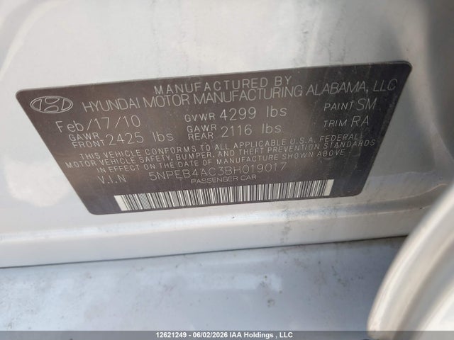 Продаж на аукціоні авто 2011 Hyundai Sonata Gls, vin: 5NPEB4AC3BH019017, номер лоту: 12621249