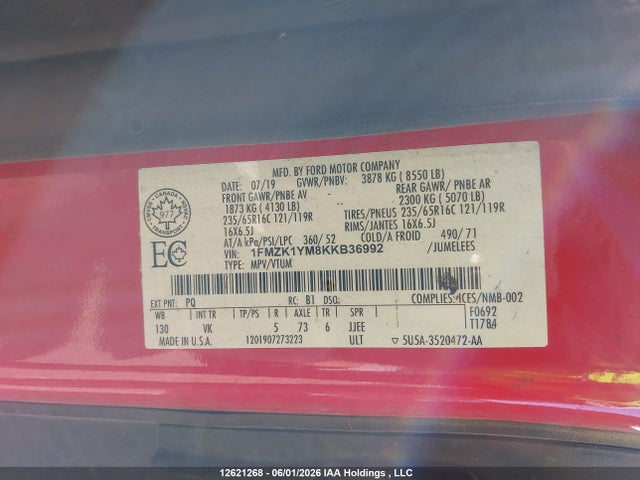 1FMZK1YM8KKB36992 Ford Transit T-150