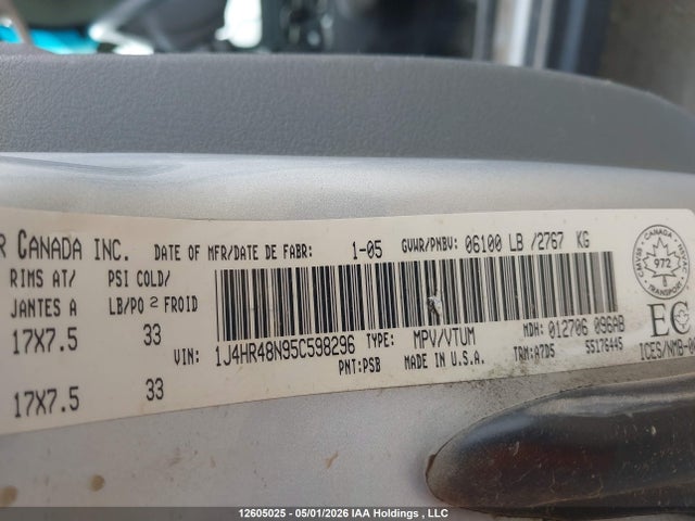 12605025 :رقم المزاد ، 1J4HR48N95C598296 vin ، 2005 Jeep Grand Cherokee Laredo مزاد بيع