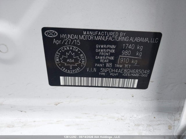 2016 Hyundai Elantra Gl მანქანა იყიდება აუქციონზე, vin: 5NPDH4AE8GH685048, აუქციონის ნომერი: 12612292