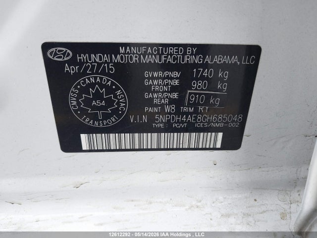 2016 Hyundai Elantra Gl მანქანა იყიდება აუქციონზე, vin: 5NPDH4AE8GH685048, აუქციონის ნომერი: 12612292