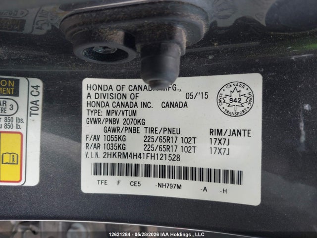 2015 Honda Cr-v Se მანქანა იყიდება აუქციონზე, vin: 2HKRM4H41FH121528, აუქციონის ნომერი: 12621284