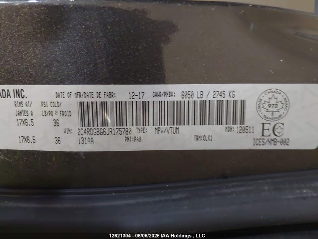 2C4RDGBG6JR175780 Dodge Grand Caravan Se