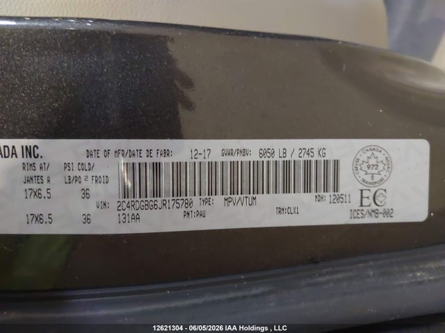 2C4RDGBG6JR175780 Dodge Grand Caravan Se