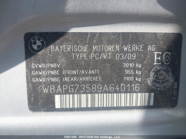 2009 Bmw 323 I მანქანა იყიდება აუქციონზე, vin: WBAPG73589A640116, აუქციონის ნომერი: 12621305