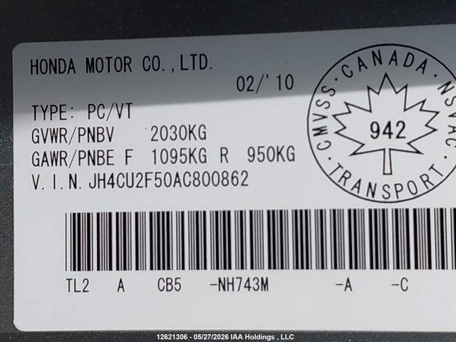 Aukcja sprzedaży 2010 Acura Tsx, vin: JH4CU2F50AC800862, numer aukcji: 12621306