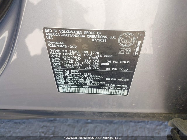 2024 Volkswagen Atlas Cross Sport 2.0 Tsi Highline მანქანა იყიდება აუქციონზე, vin: 1V2BE2CA8RC201861, აუქციონის ნომერი: 12621308