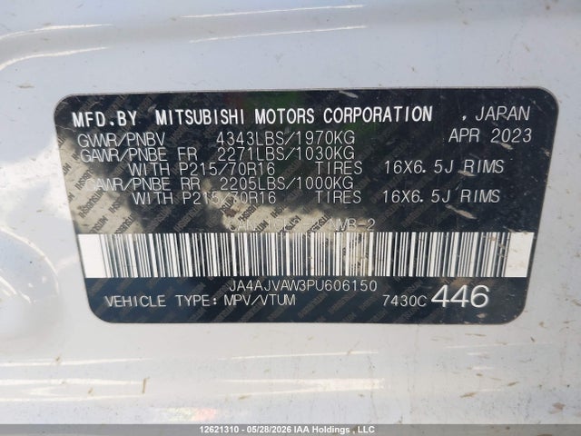 2023 Mitsubishi Rvr Se/sel/le/gt მანქანა იყიდება აუქციონზე, vin: JA4AJVAW3PU606150, აუქციონის ნომერი: 12621310