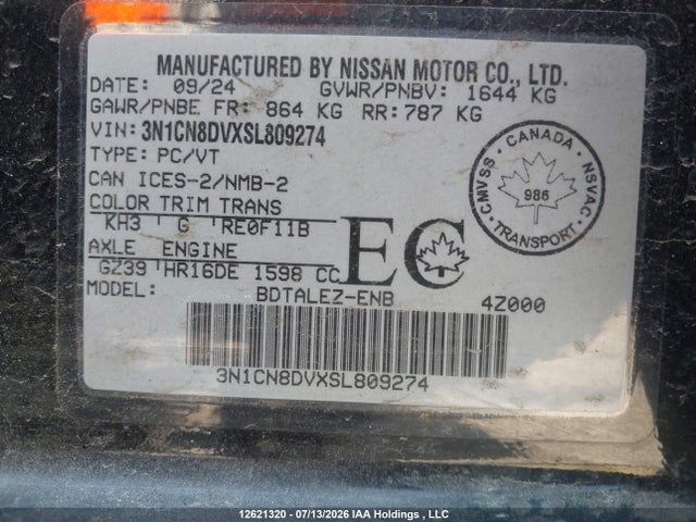 Продажа на аукционе авто 2025 Nissan Versa, vin: 3N1CN8DVXSL809274, номер лота: 12621320