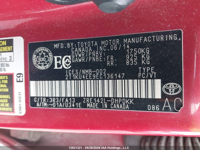2014 Toyota Matrix Wagon მანქანა იყიდება აუქციონზე, vin: 2T1KU4EE9EC136147, აუქციონის ნომერი: 12621321
