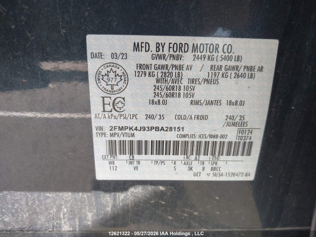 2FMPK4J93PBA28151 Ford EDGE SEL
