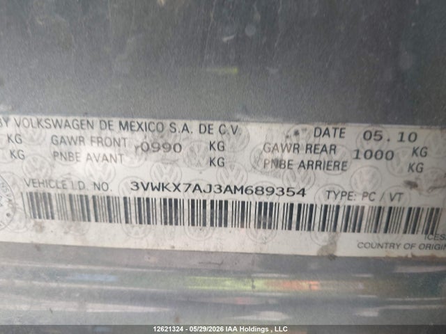 12621324 :رقم المزاد ، 3VWKX7AJ3AM689354 vin ، 2010 Volkswagen Golf 2.5l Comfortline/2.5l Trendline مزاد بيع