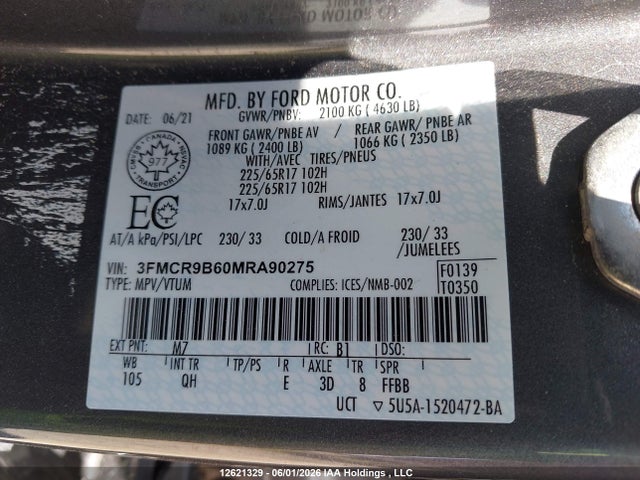 3FMCR9B60MRA90275 Ford Bronco Sport