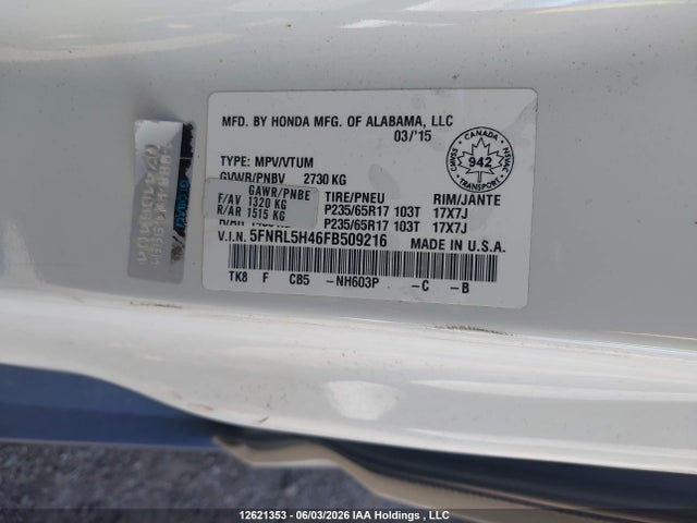 Honda ODYSSEY EX 2015 5FNRL5H46FB509216 Image 9