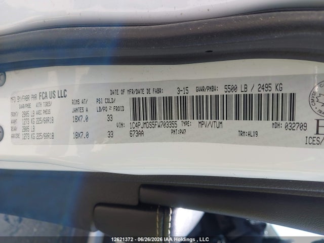 Продаж на аукціоні авто 2015 Jeep Cherokee Limited, vin: 1C4PJMDS5FW703355, номер лоту: 12621372