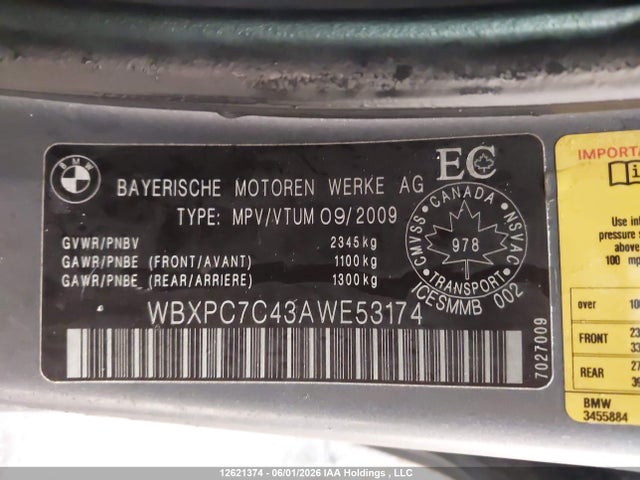Продаж на аукціоні авто 2010 Bmw X3 Xdrive28i, vin: WBXPC7C43AWE53174, номер лоту: 12621374