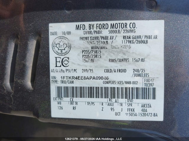 2010 Ford Ranger Super Cab მანქანა იყიდება აუქციონზე, vin: 1FTKR4EE8APA09046, აუქციონის ნომერი: 12621379