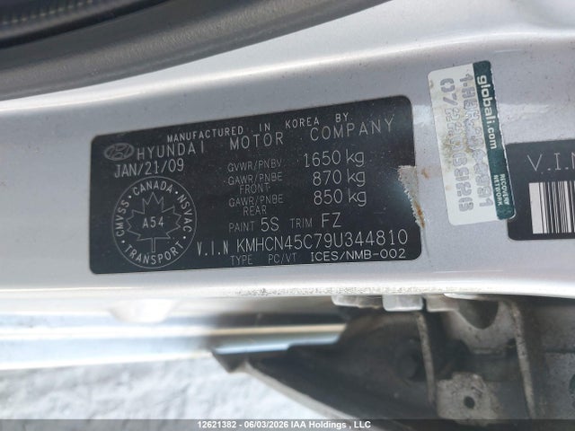 12621382 :رقم المزاد ، KMHCN45C79U344810 vin ، 2009 Hyundai Accent مزاد بيع