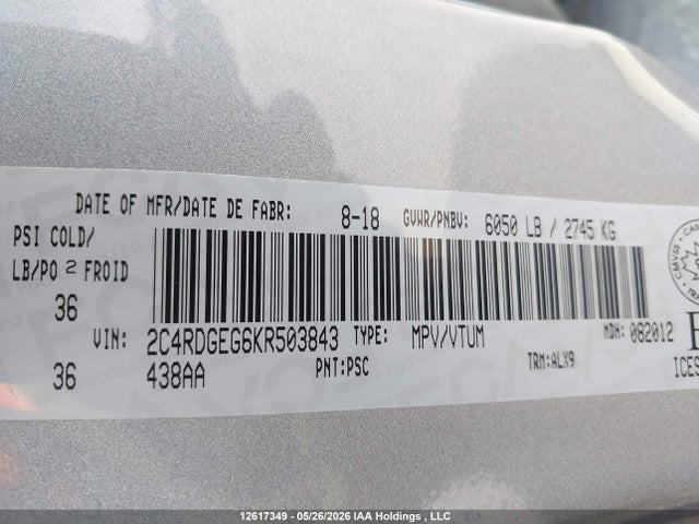 Aukcja sprzedaży 2019 Dodge Grand Caravan Gt, vin: 2C4RDGEG6KR503843, numer aukcji: 12617349