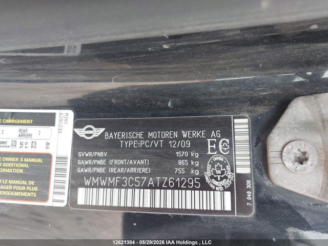 Aukcja sprzedaży 2010 Mini Cooper, vin: WMWMF3C57ATZ61295, numer aukcji: 12621384