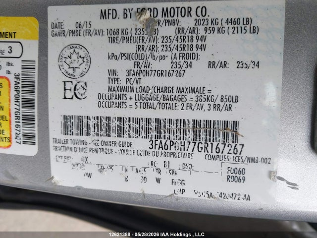 Ford FUSION SE 2016 3FA6P0H77GR167267 Image 18