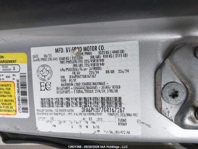 Ford FUSION SE 2016 3FA6P0H77GR167267 Image 9