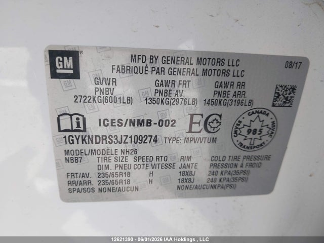 1GYKNDRS3JZ109274 Cadillac XT5 LUXURY