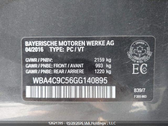 12621395 :رقم المزاد ، WBA4C9C56GG140895 vin ، 2016 Bmw 428 Xi Gran Coupe Sulev مزاد بيع