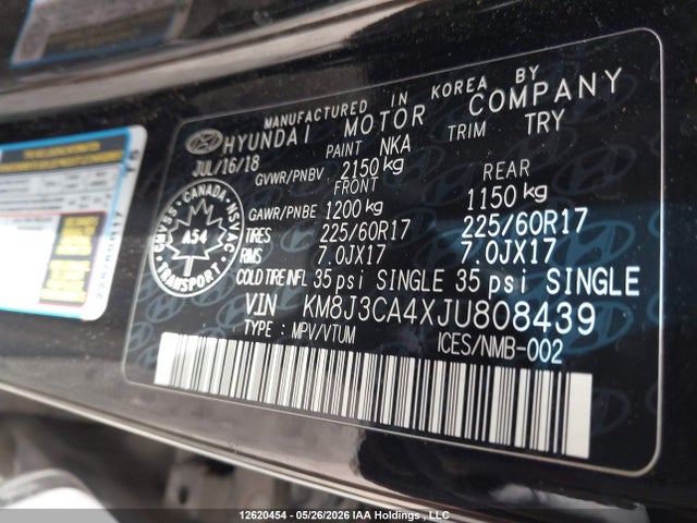 Aukcja sprzedaży 2018 Hyundai Tucson Premium 2.0l, vin: KM8J3CA4XJU808439, numer aukcji: 12620454