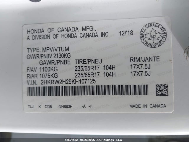 2HKRW2H29KH107125 Honda CR-V