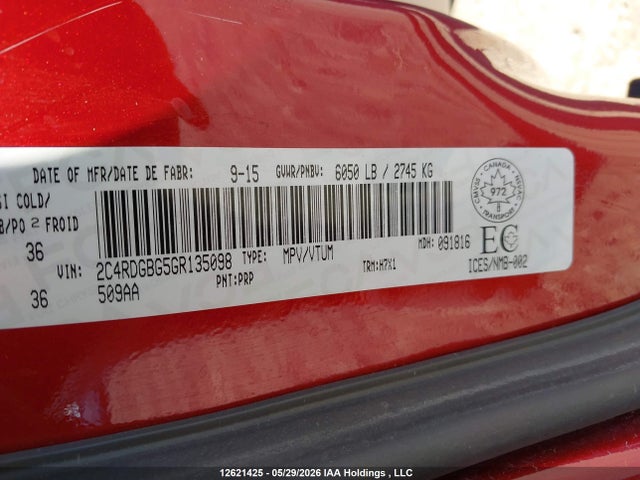 Продажа на аукционе авто 2016 Dodge Grand Caravan, vin: 2C4RDGBG5GR135098, номер лота: 12621425