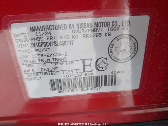 Aukcja sprzedaży 2025 Nissan Kicks Play Sv Cvt, vin: 3N1CP5CV7SL468717, numer aukcji: 12621427
