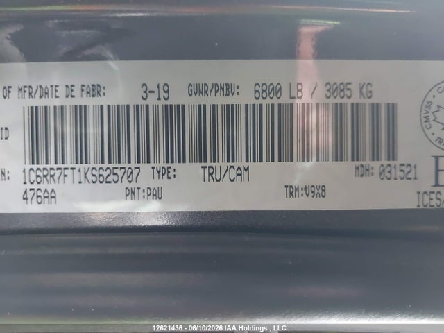 1C6RR7FT1KS625707 RAM 1500 Classic Tradesman