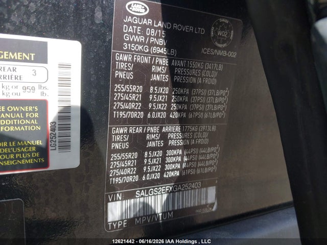 SALGS2EFXGA252403 Land Rover Range Rover 5.0l V8 Supercharged