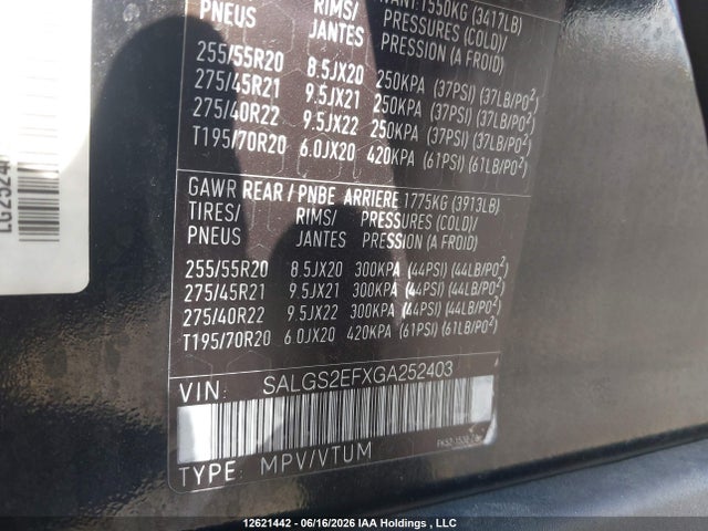 SALGS2EFXGA252403 Land Rover Range Rover 5.0l V8 Supercharged