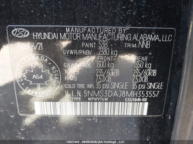 Hyundai Santa Fe Sel 2021 5NMS3DAJ8MH353557 Image 17