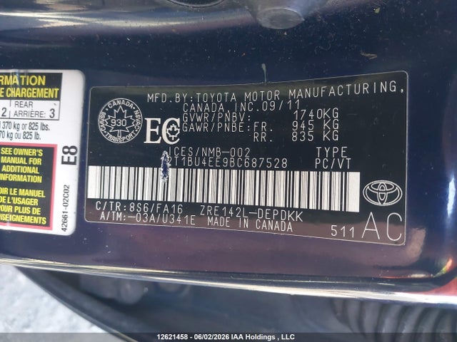 2011 Toyota Corolla Ce მანქანა იყიდება აუქციონზე, vin: 2T1BU4EE9BC687528, აუქციონის ნომერი: 12621458