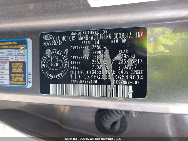 Aukcja sprzedaży 2019 Kia Sorento 2.4l Lx/3.3l Lx, vin: 5XYPGDA5XKG549634, numer aukcji: 12621464