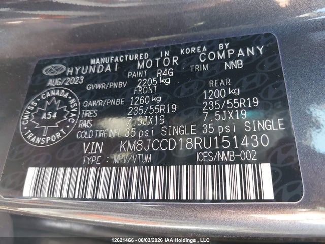Aukcja sprzedaży 2024 Hyundai Tucson Ultimate Awd, vin: KM8JCCD18RU151430, numer aukcji: 12621466