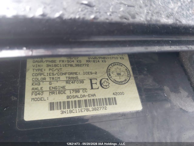 Aukcja sprzedaży 2008 Nissan Versa 1.8s, vin: 3N1BC11E78L382772, numer aukcji: 12621473
